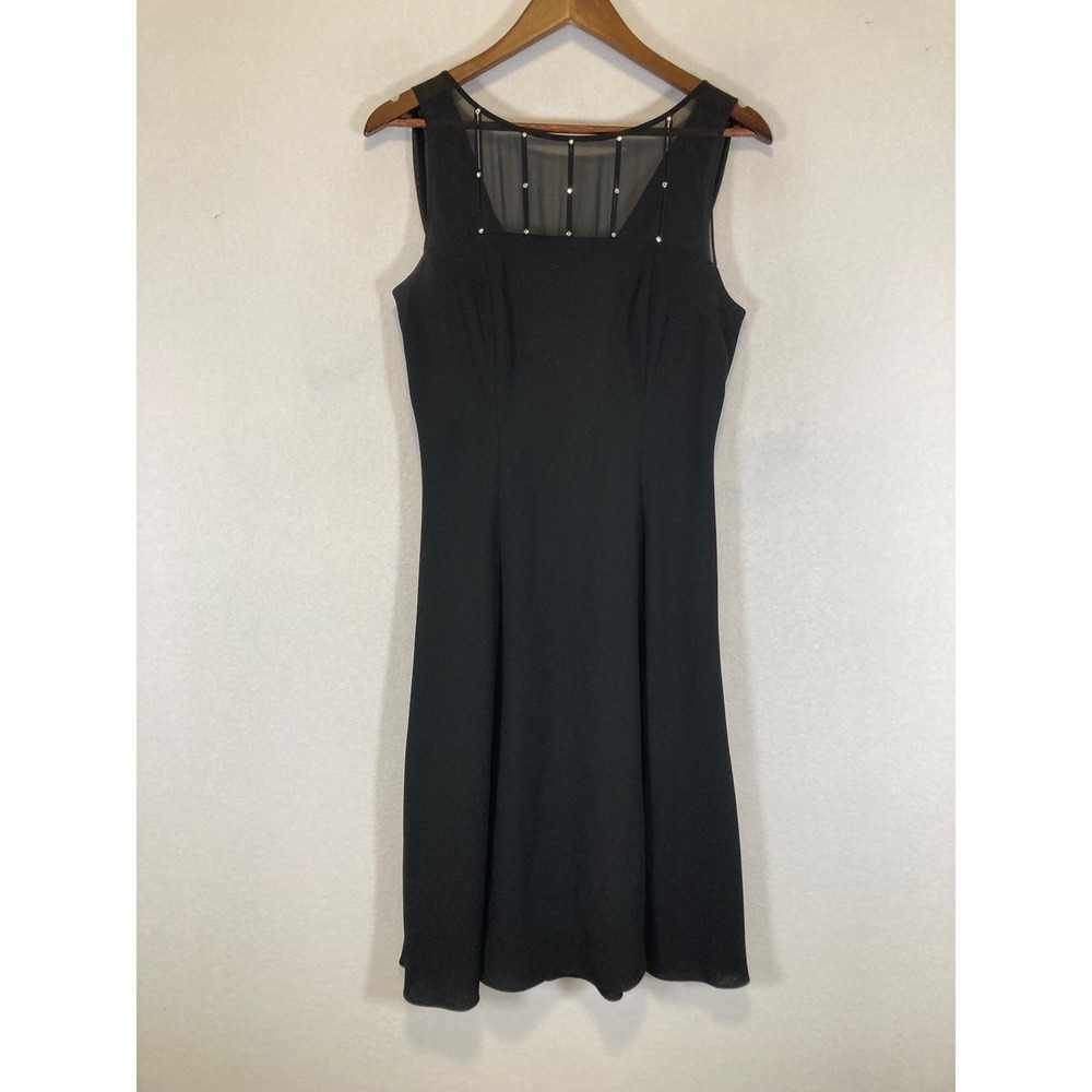 Elegant Evan-Picone Women 10 Blk Rhinestone Mesh Illusion Cowl Back Flare Dress